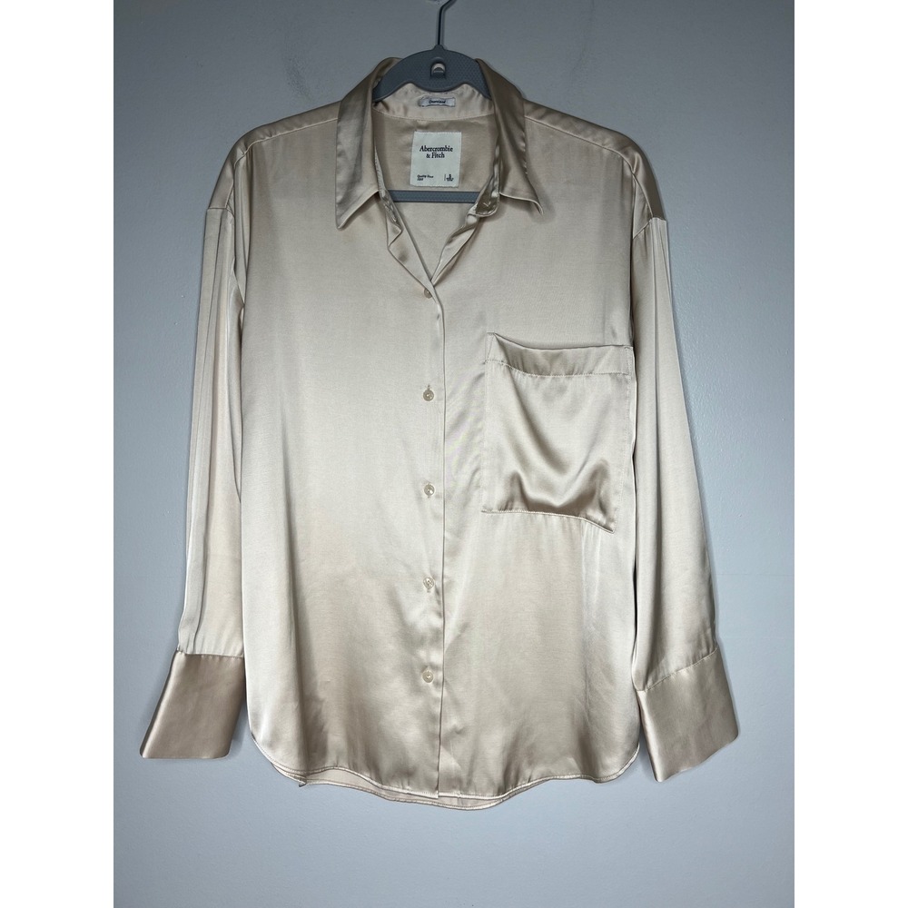 Abercrombie & Fitch Oversized Satin Button Up Shirt Champagne Old Money Size S